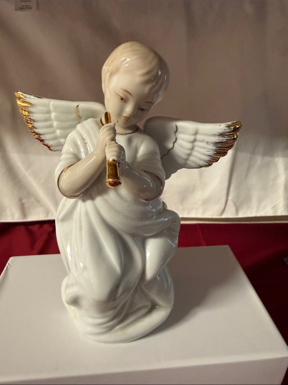 Vintage 8" Angel White with Gold Trim Playing Musical Instrument